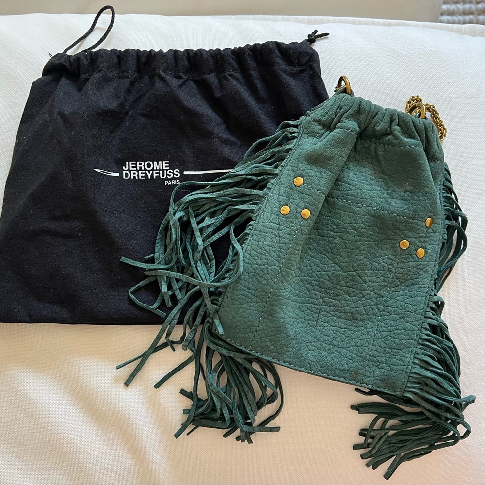 Jerome Dreyfuss Teal Leather Fringe Pouch